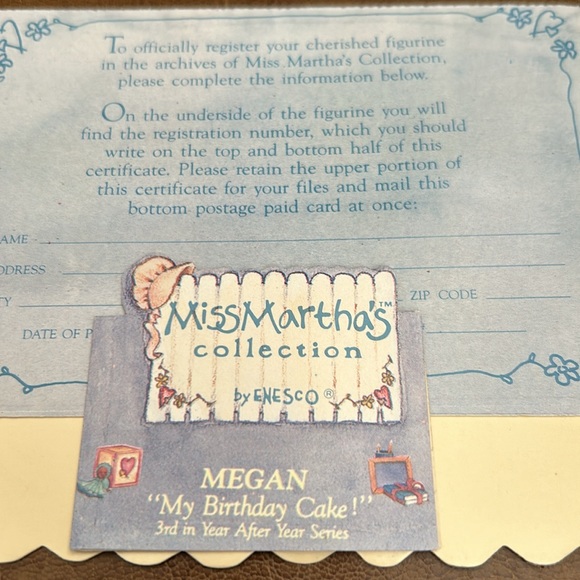 NWT ENESCO 1992 Miss Martha’s Collection MEGAN, “My Birthday Cake” 321567. - Picture 10 of 11